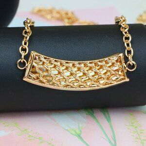 "Rose Gold Long Statement Necklace with Textured Curved Pendant, XPNL1887